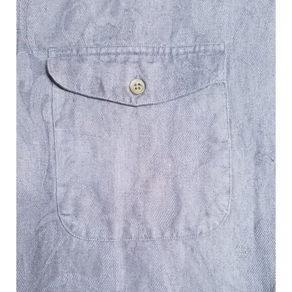 Whipper In Linen Blend Button Up Long Sleeve Shirt Blue Floral Print Men's M - Picture 5 of 15